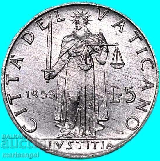 5 lire 1953 Vatican UNC Pius XII - 6