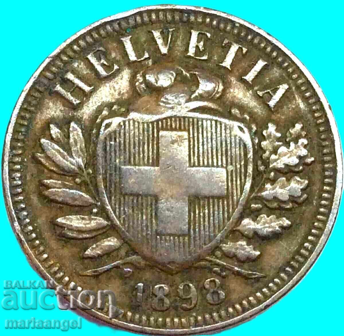Switzerland 2 Rapen 1898 B-Bern Bronze - Rare - 6