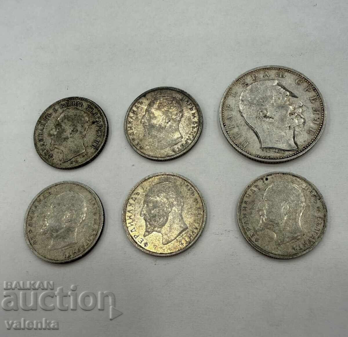 6 Редки български монети сребро 50 ст. 1891, 1912 и 1 динар - 6