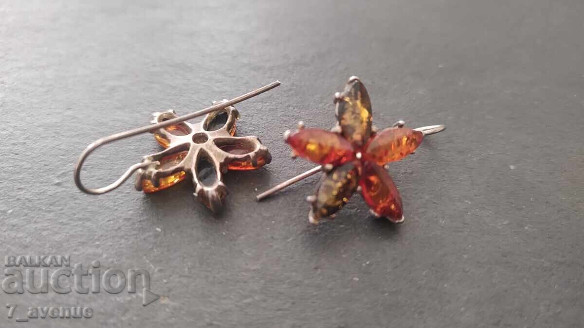 Silver earrings 800 silver, amber Silver earrings 800 silver, amber