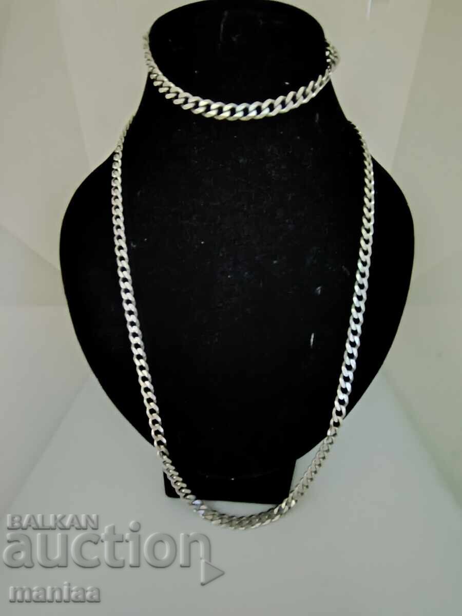 Massive silver bracelet and chain set