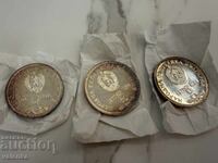 3 сребърни монети 5 лева Петко Р. Славейков 1977 г. Ag 500