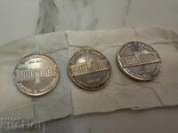 3 сребърни монети 5 лева Народна библиотека 1978 г. Ag 500