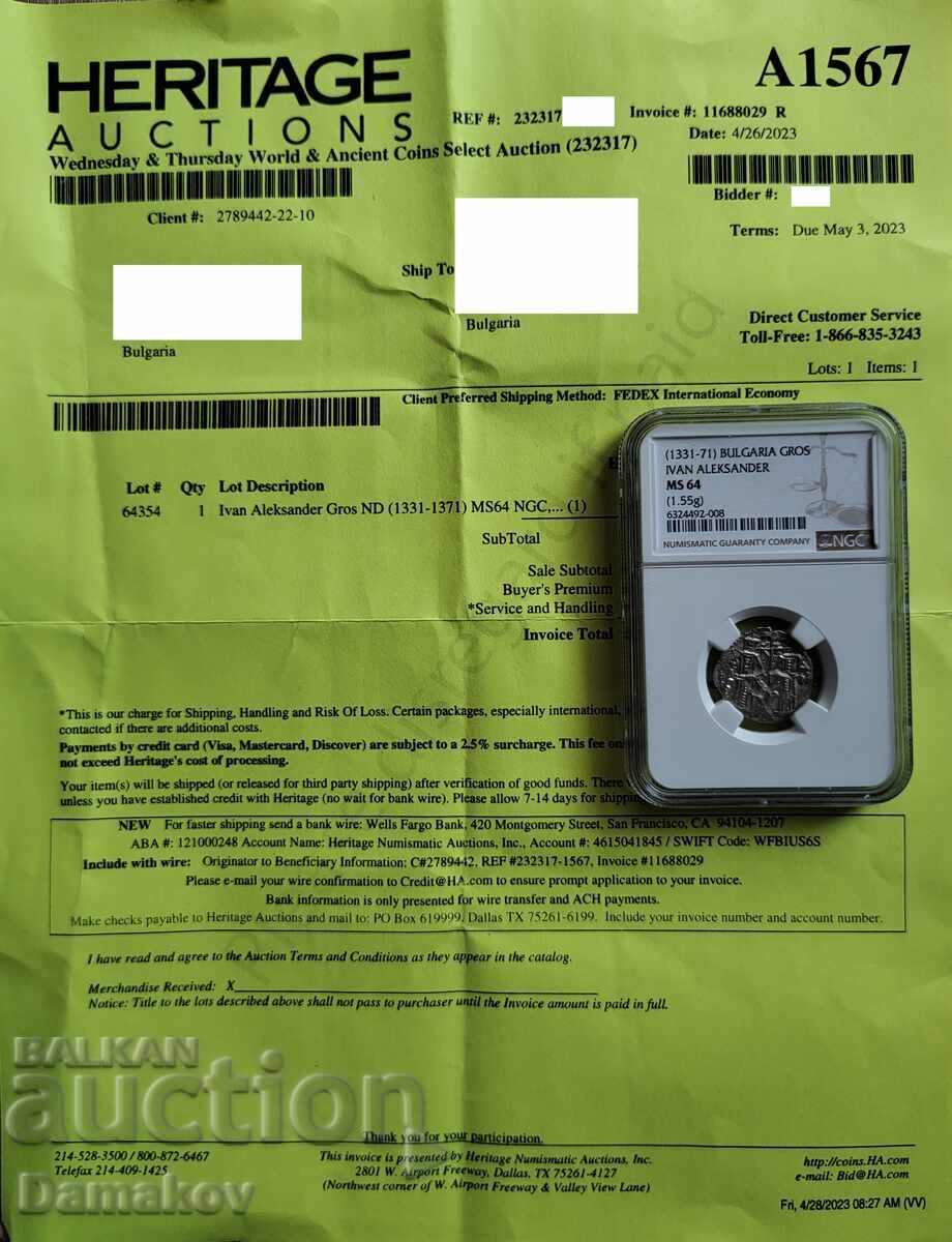 Licitație Groș de Ivan Alexandru NGC MS64