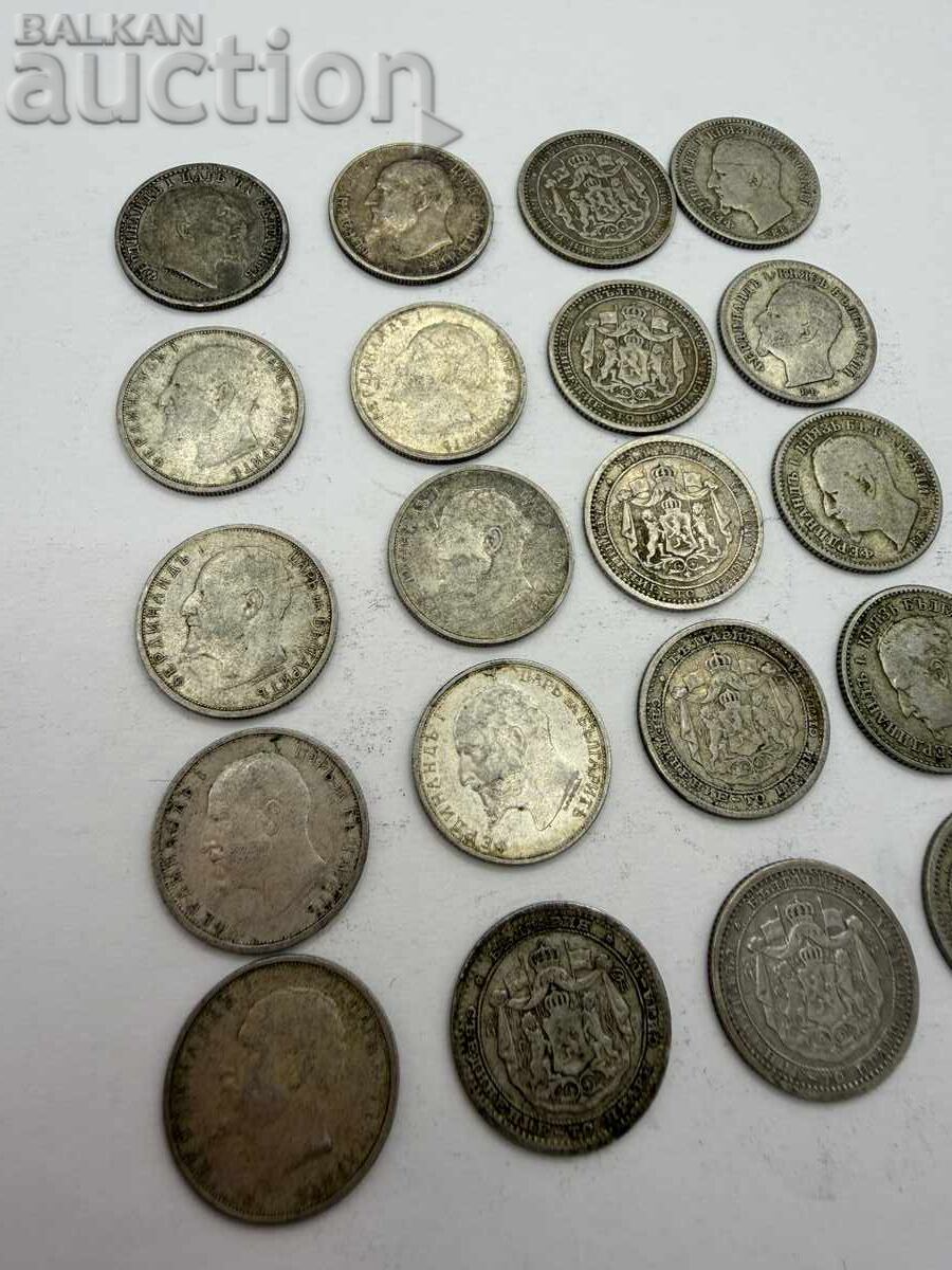 Лот 20 сребърни монети рядка 1910 г. 50 стотинки (1883–1913) с цена 0.01 €