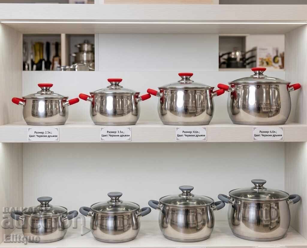 Voltz pot, various compatibility, gray/red handles