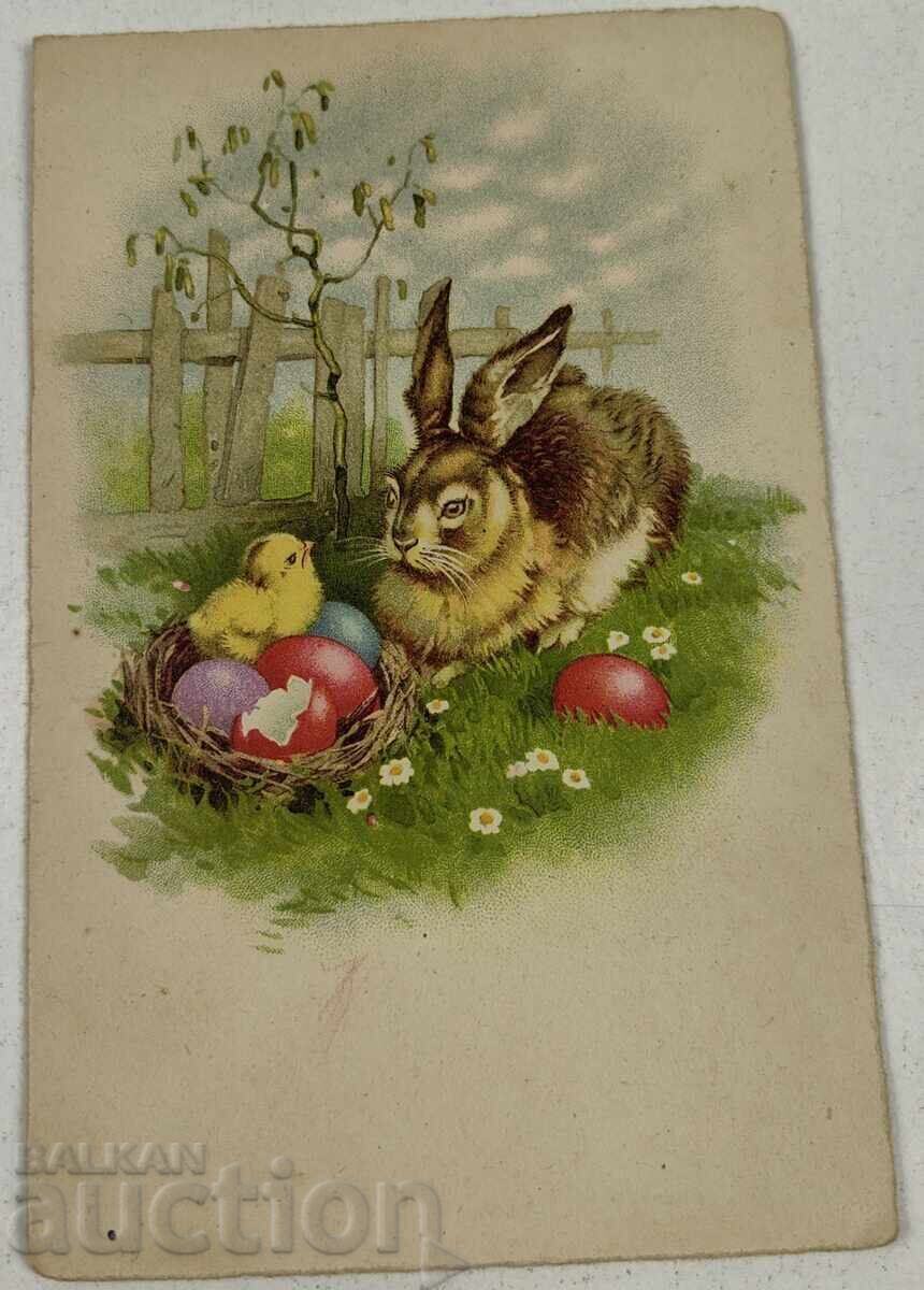 OLD EASTER LITHOGRAPH POSTCARD EASTER BUNNY