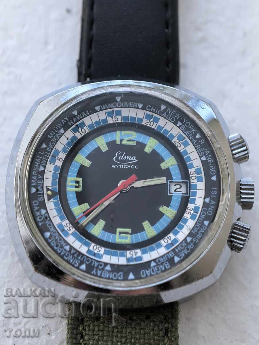 EDMA CHRONOGRAPH SWISS MADE РЯДЪК РАБОТИ БЕЗ ГАРАНЦИЯ БЗЦ !! с цена 0.01 €