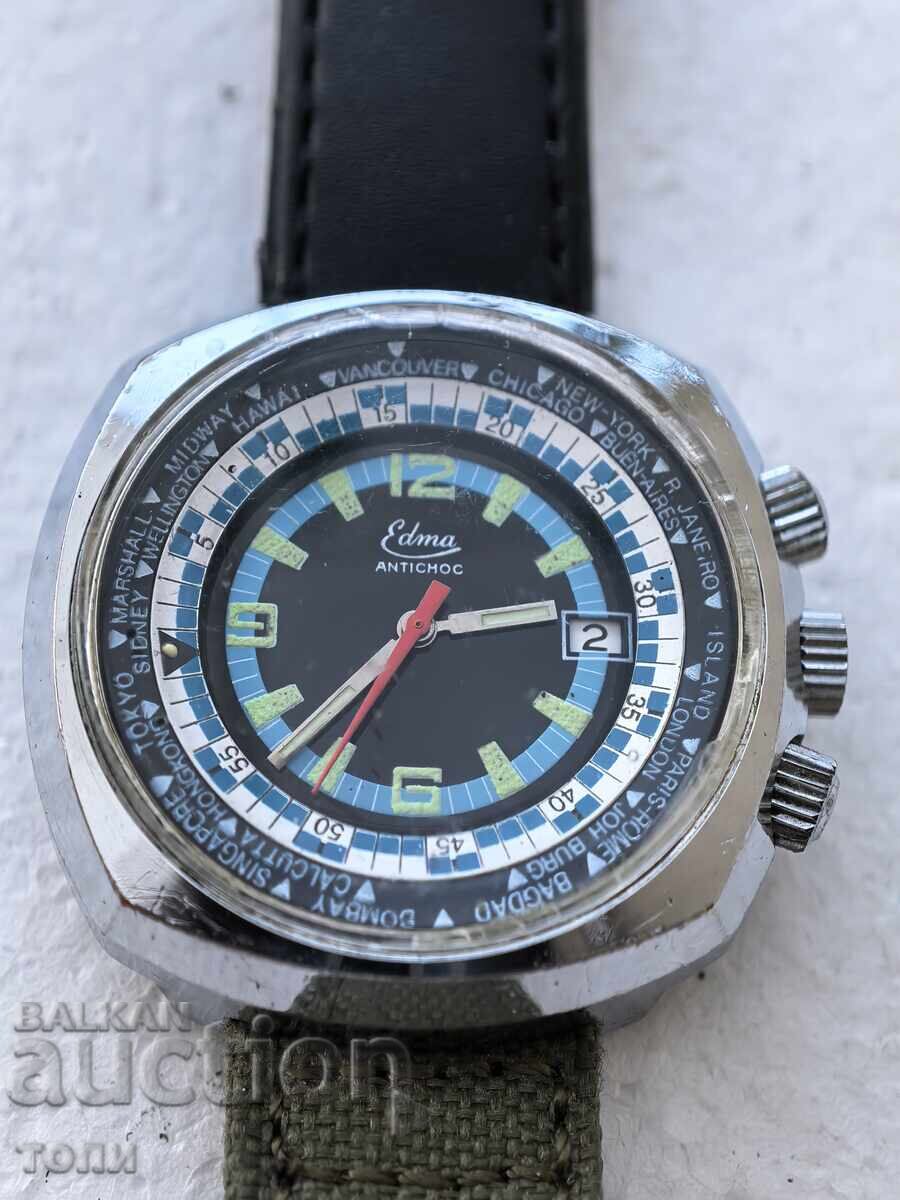 EDMA CHRONOGRAPH SWISS MADE РЯДЪК РАБОТИ БЕЗ ГАРАНЦИЯ БЗЦ !!